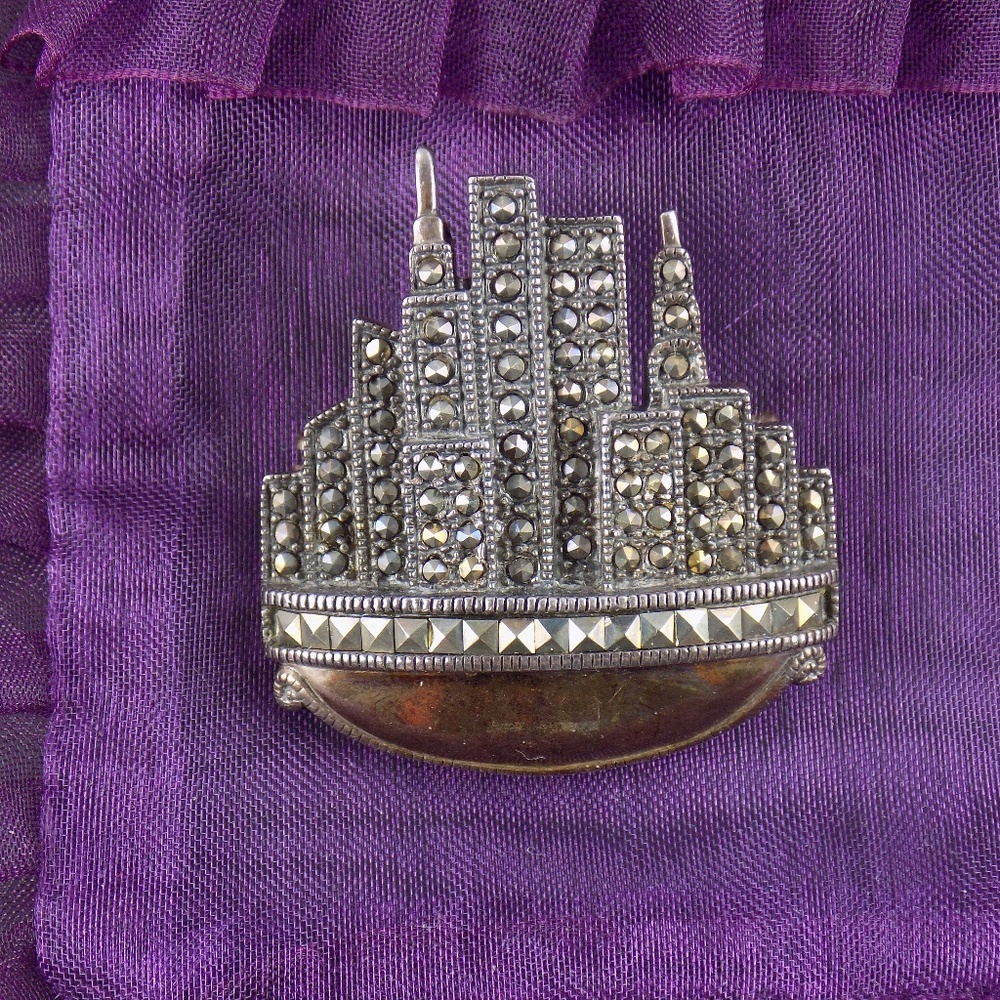 VTG  DBJ Sterling Marcasite NEW YORK CITY brooch